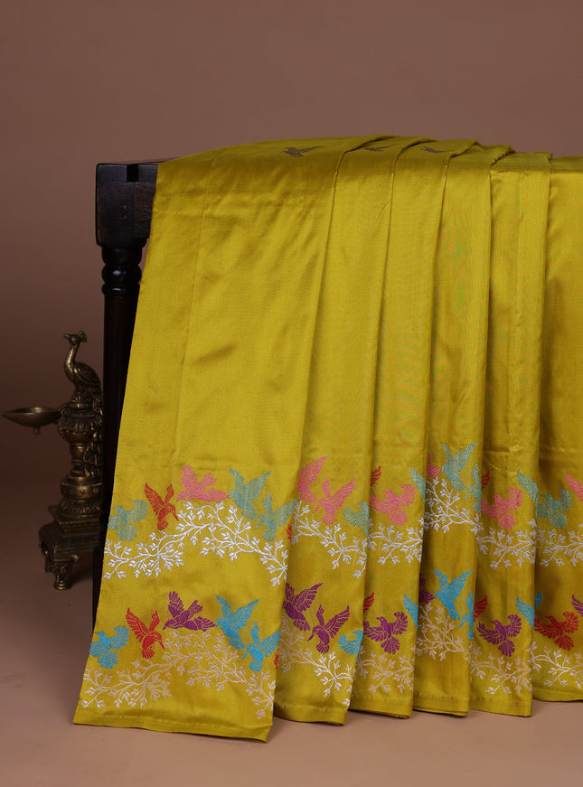 Lime Yellow Banarasi Silk Saree