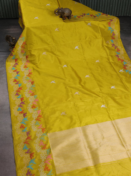 Lime Yellow Banarasi Silk Saree