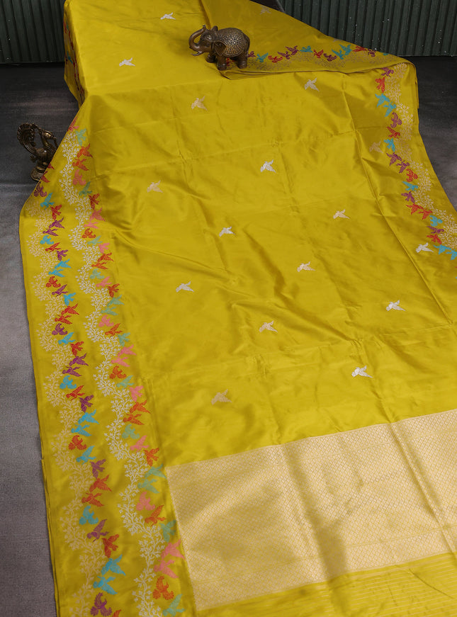 Lime Yellow Banarasi Silk Saree