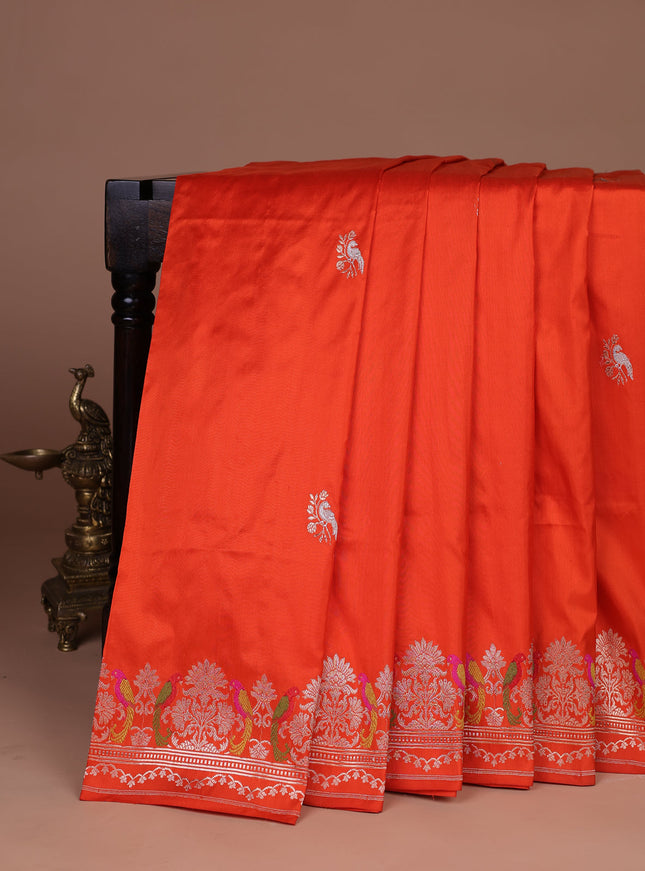 Orange Banarasi Silk Saree