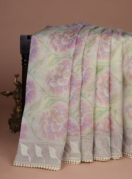 Cream Organza Silk Saree
