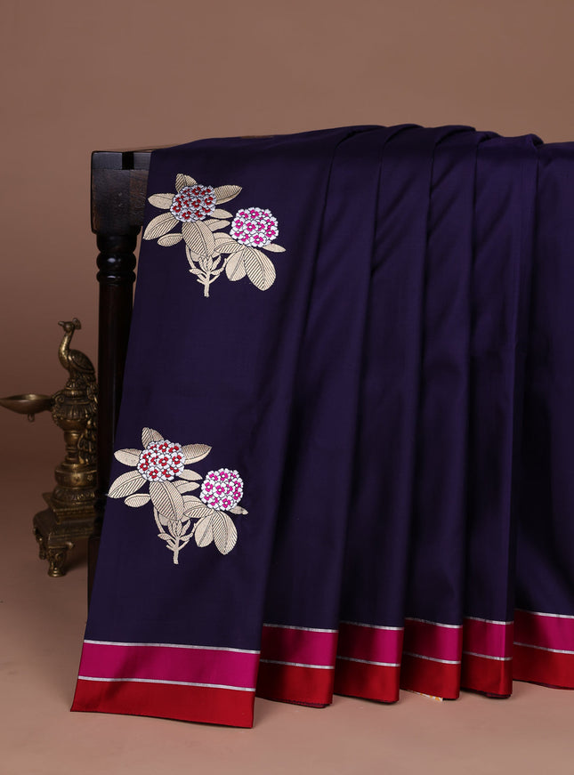 Navy Blue-Red Banarasi Silk Saree