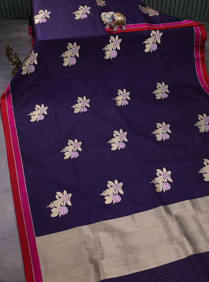 Navy Blue-Red Banarasi Silk Saree
