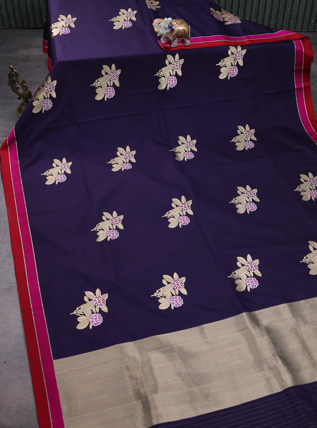 Navy Blue-Red Banarasi Silk Saree