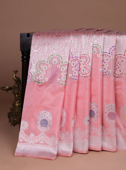 Peach Pink Banarasi Silk Saree