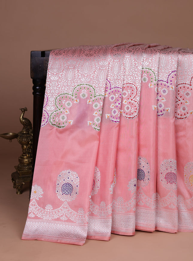 Peach Pink Banarasi Silk Saree