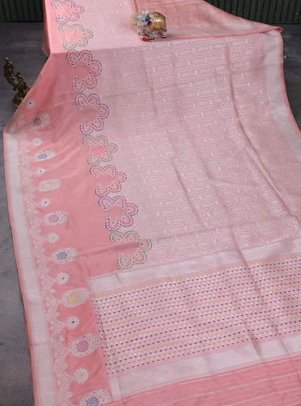 Peach Pink Banarasi Silk Saree