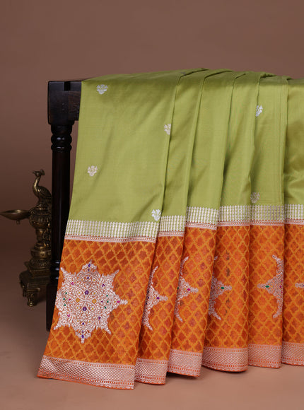 Pista Green-Orange Banarasi Silk Saree