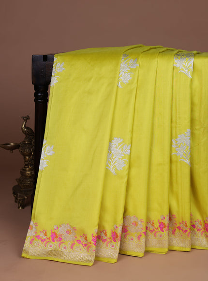 Lime Yellow Banarasi Silk Saree