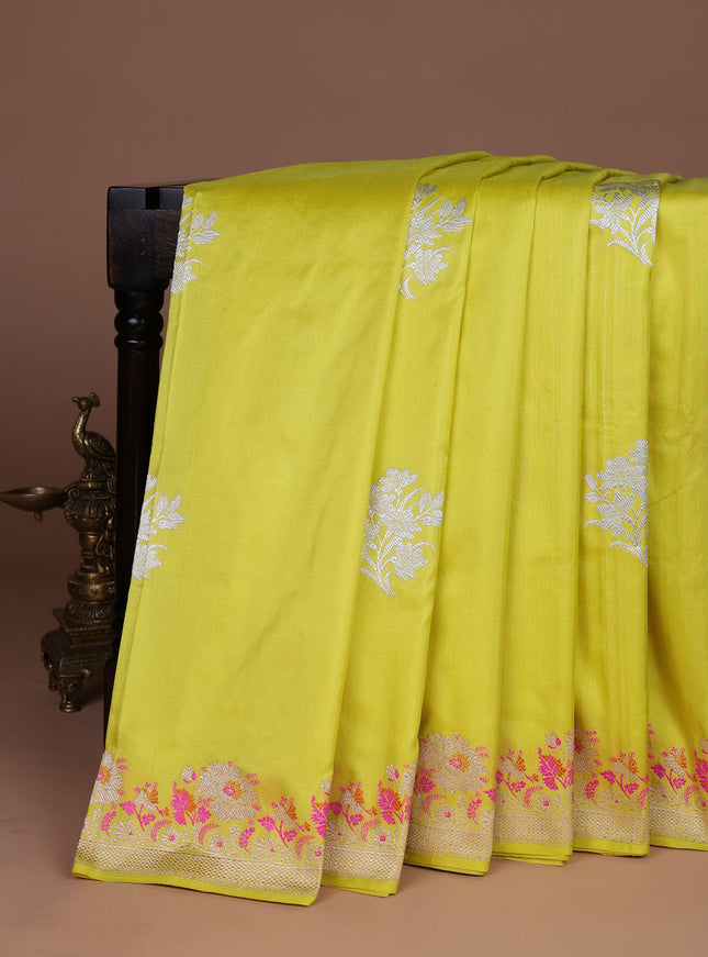 Lime Yellow Banarasi Silk Saree