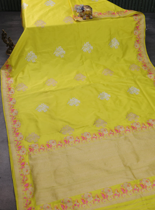 Lime Yellow Banarasi Silk Saree