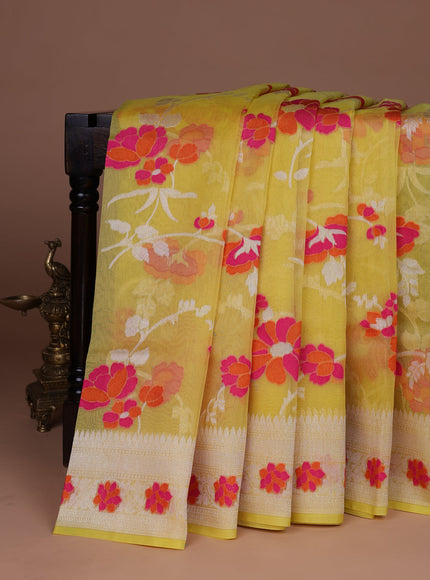 Yellow Banarasi Kora Saree