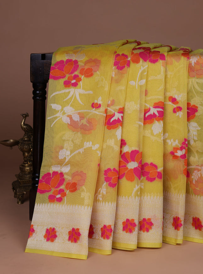 Yellow Banarasi Kora Saree