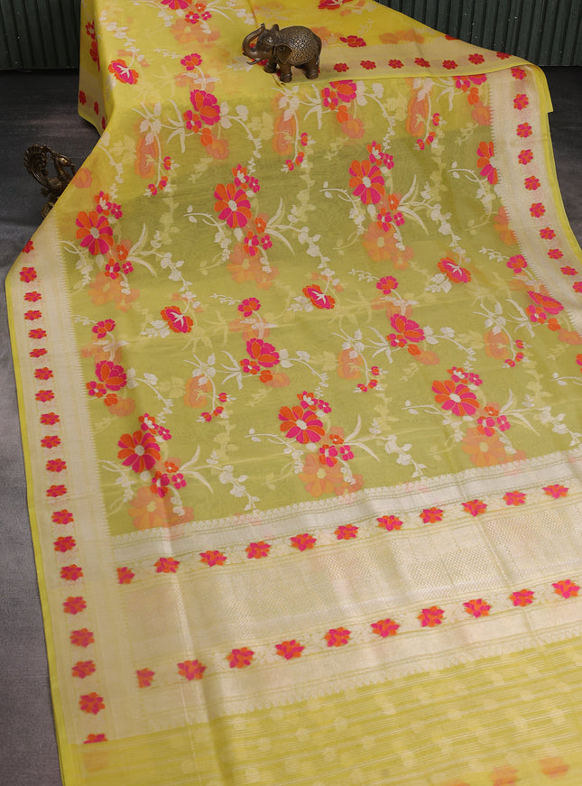 Yellow Banarasi Kora Saree