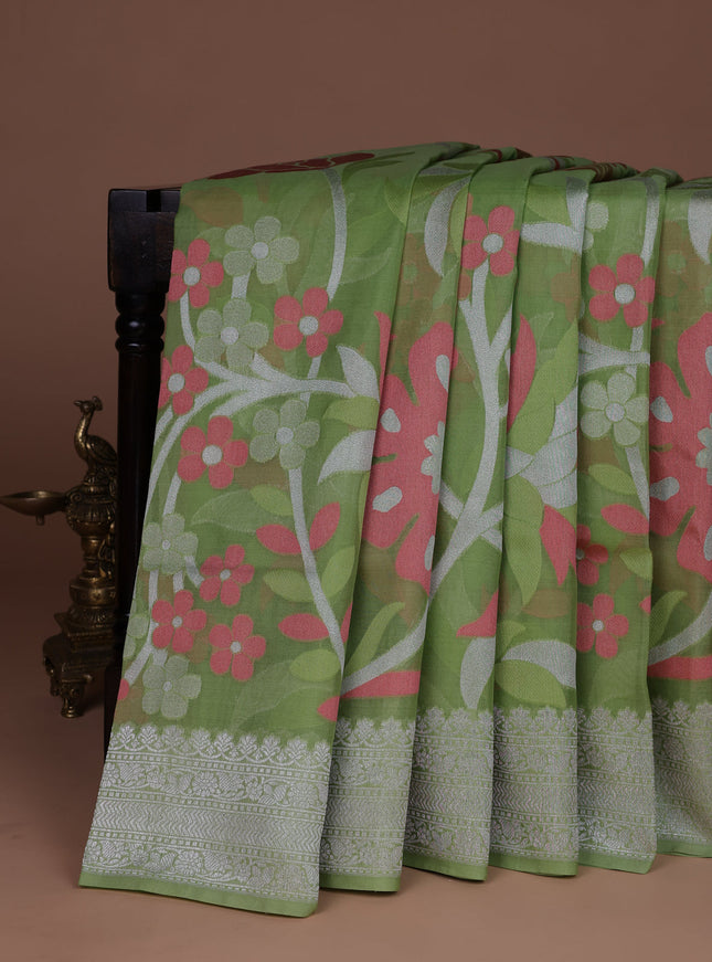 Pista Green Banarasi Kora Saree