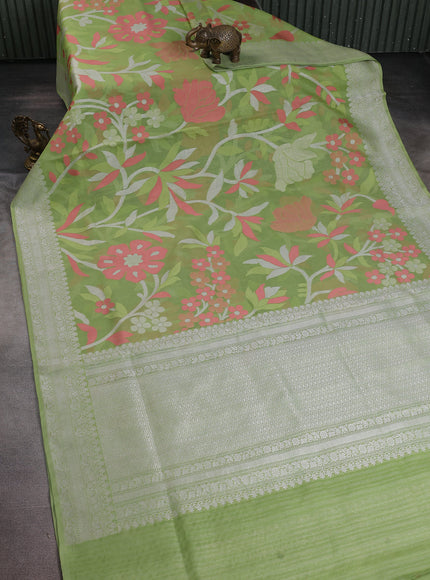 Pista Green Banarasi Kora Saree