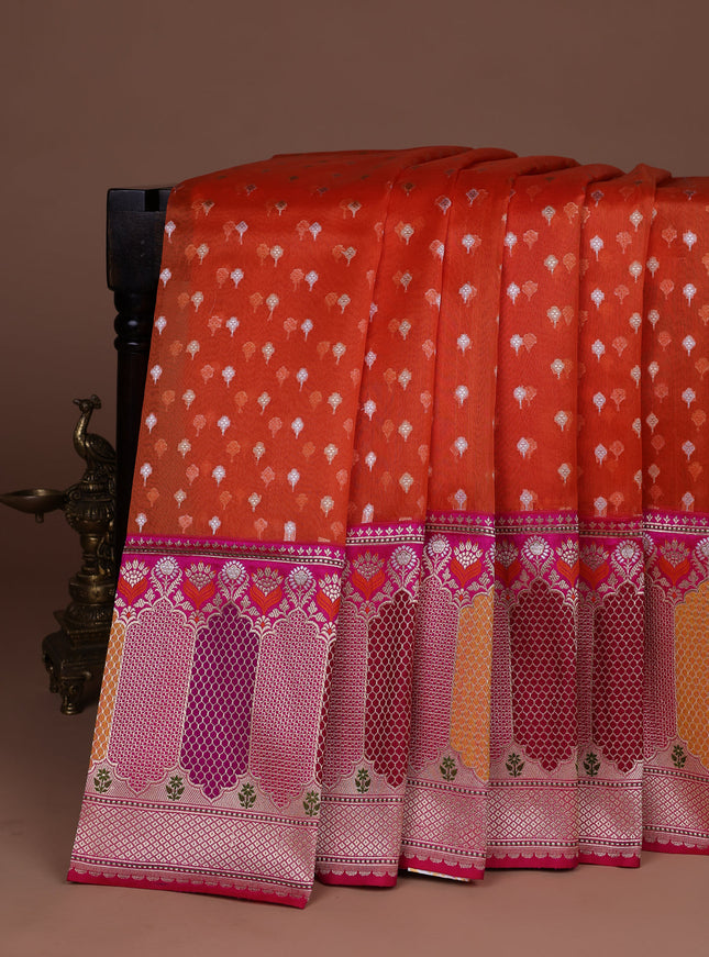 Orange-Pink Banarasi Kora Saree