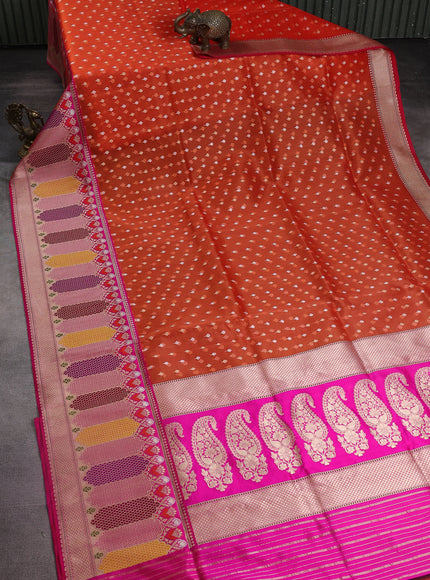 Orange-Pink Banarasi Kora Saree