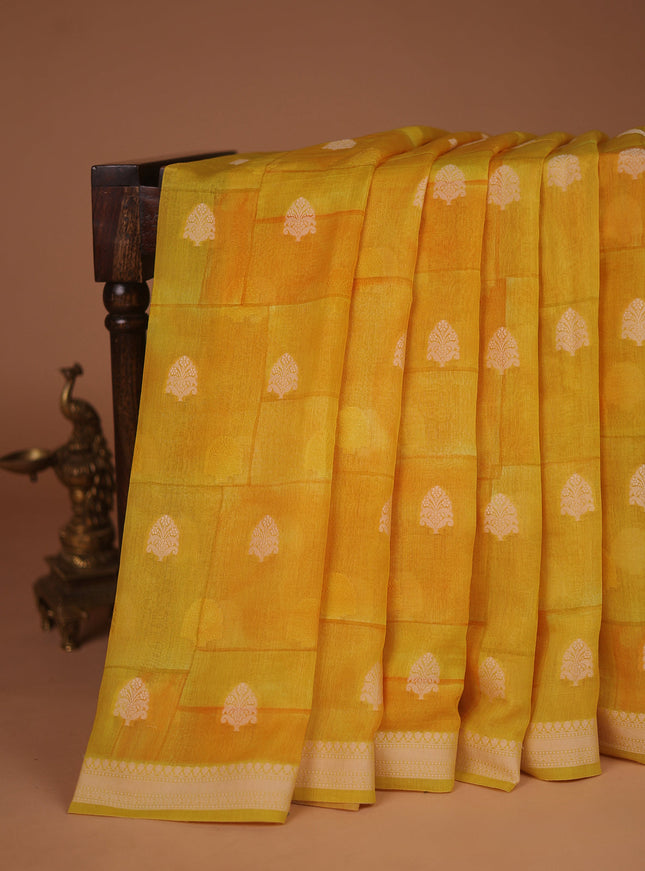Yellow Tussar Silk Saree