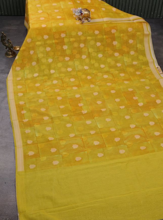 Yellow Tussar Silk Saree