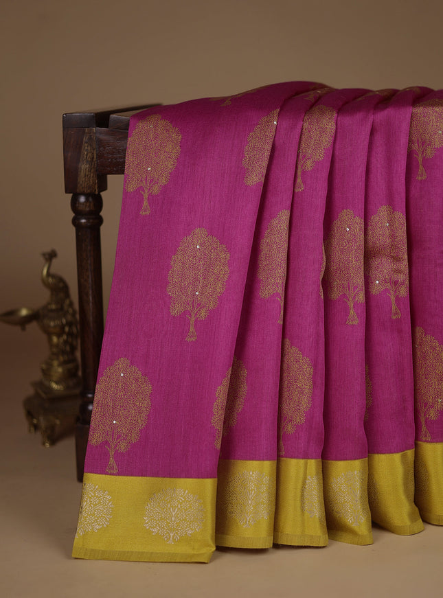 Pink Tussar Silk Saree