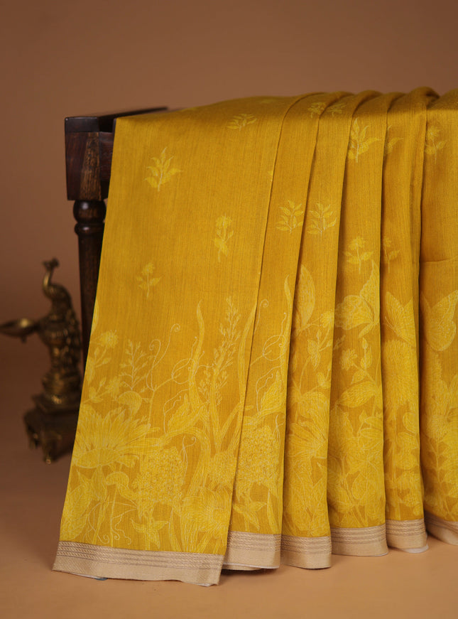 Yellow Tussar Silk Saree