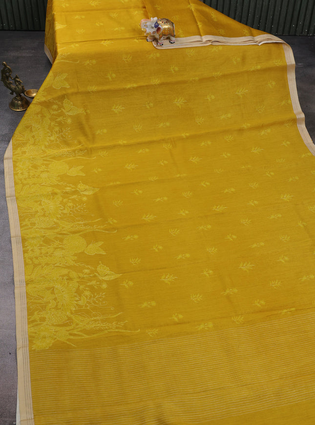 Yellow Tussar Silk Saree