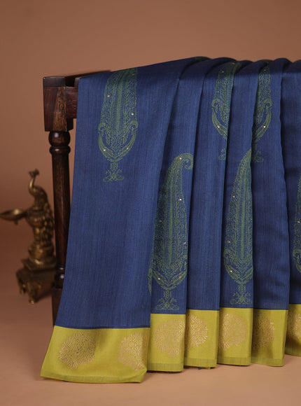 Peacock Blue -Light Green Tussar Silk Saree