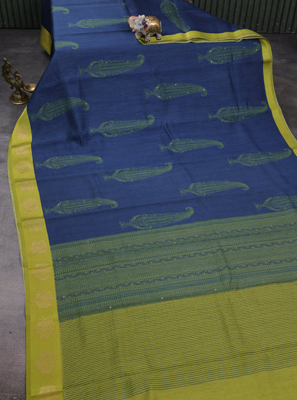 Peacock Blue -Light Green Tussar Silk Saree