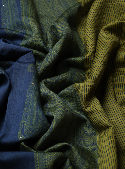 Peacock Blue -Light Green Tussar Silk Saree