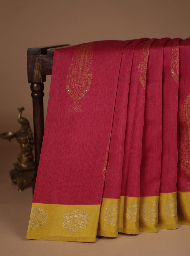 Pink-Yellow Tussar Silk Saree
