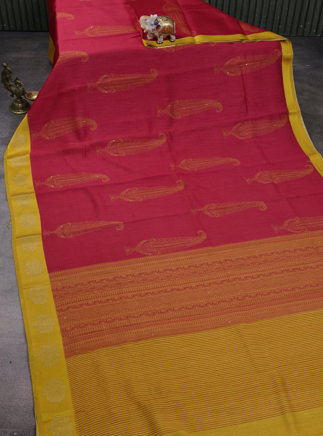 Pink-Yellow Tussar Silk Saree