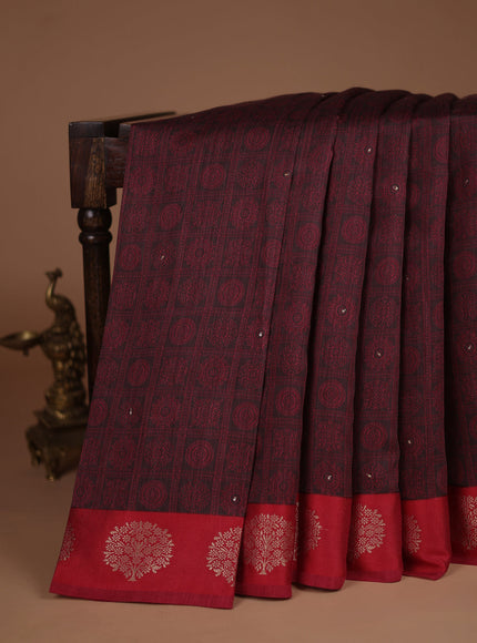 Brown-Red Tussar Silk Saree