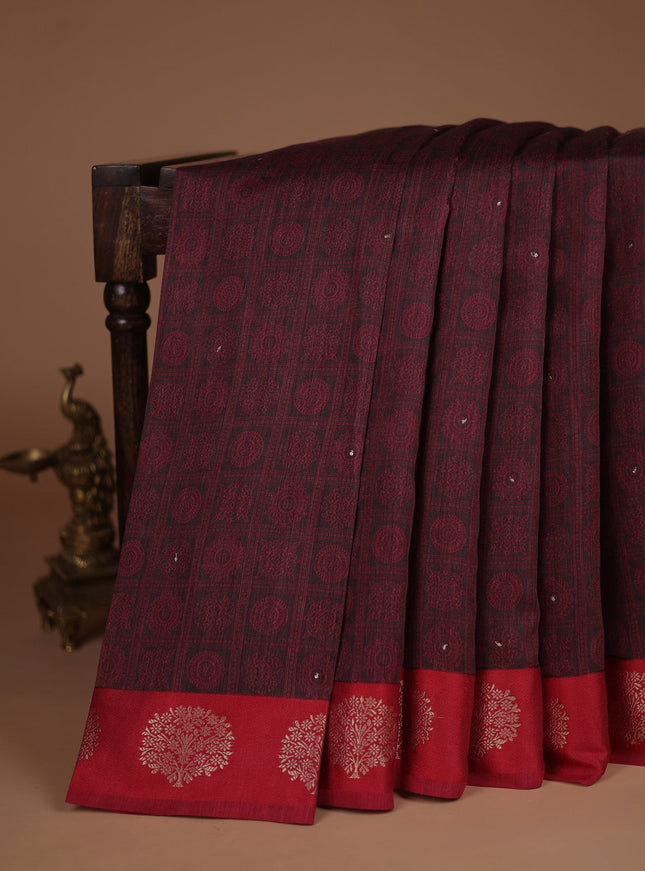 Brown-Red Tussar Silk Saree