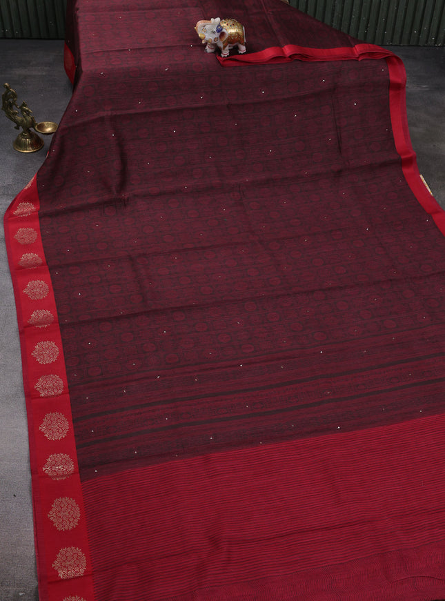 Brown-Red Tussar Silk Saree