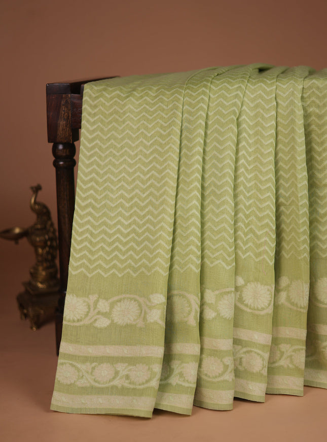 Pista Green Banarasi Cotton Saree
