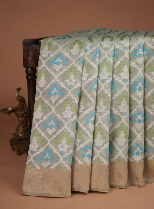 Mild Pista Green Banarasi Cotton Saree