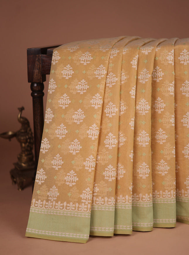 Yellow-Pista Green Banarasi Cotton Saree