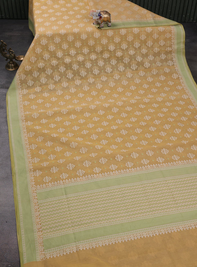 Yellow-Pista Green Banarasi Cotton Saree