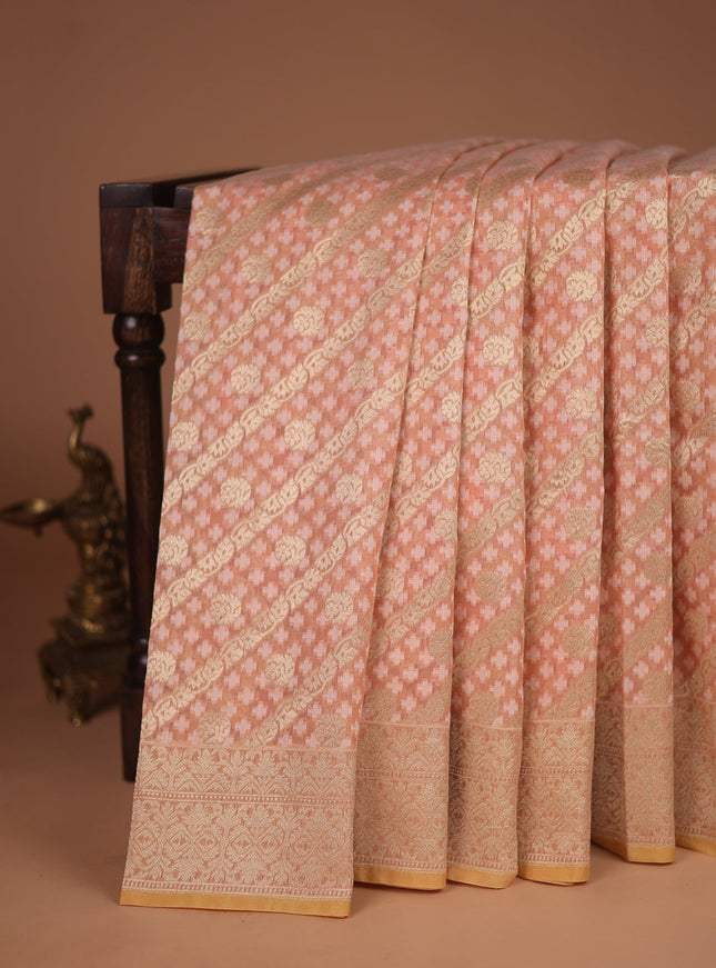 Pale Orange Banarasi Cotton Saree
