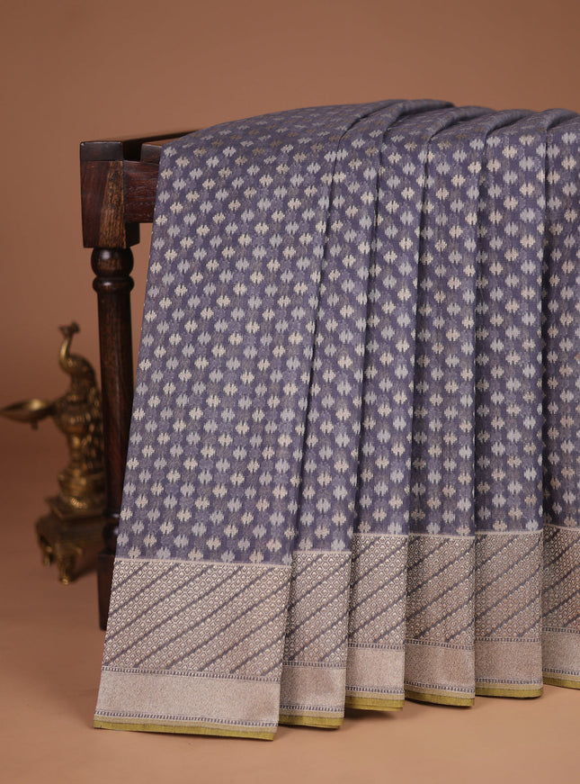 Bluish Grey Banarasi Cotton Saree