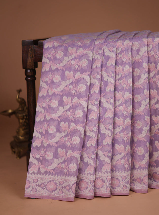 Pastel Lavender Banarasi Cotton Saree