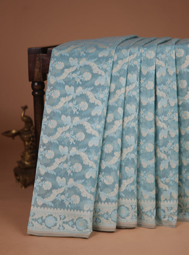 Pastel Blue Banarasi Cotton Saree