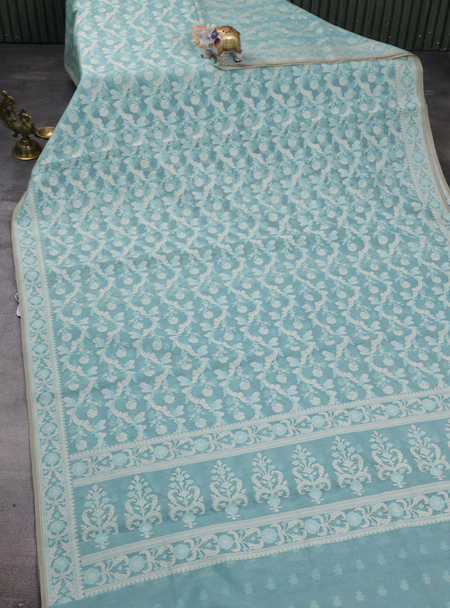 Pastel Blue Banarasi Cotton Saree