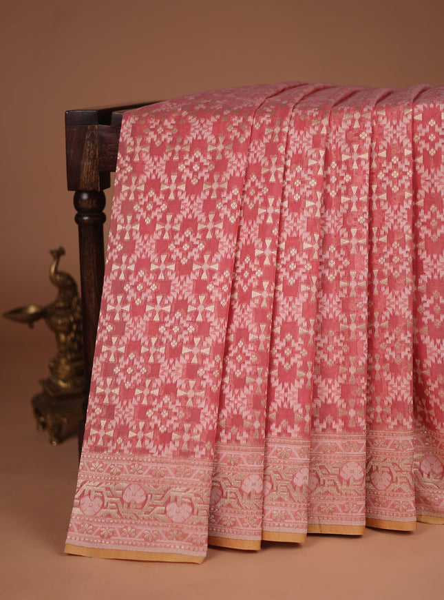 Peach Banarasi Cotton Saree