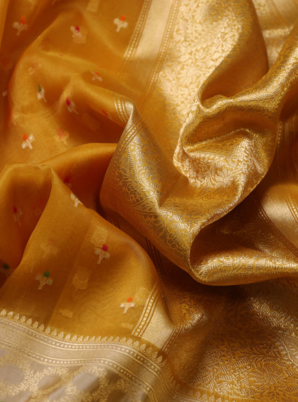 Yellow-Sandal Banarasi Kora Saree