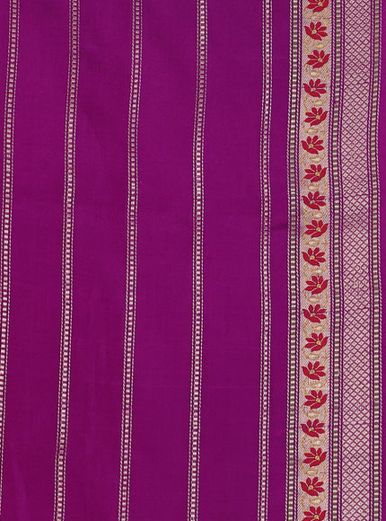 Peach Pink-Purple Banarasi Kora Saree