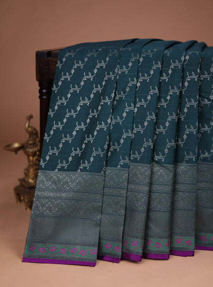 Pecock Green-Purple Pure Kanchipuram Silk Saree