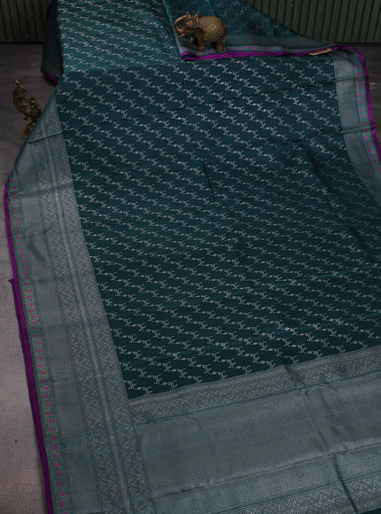 Pecock Green-Purple Pure Kanchipuram Silk Saree