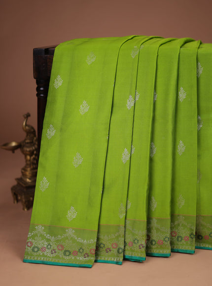 Light Green-Teal Green Pure Kanchipuram Silk Saree
